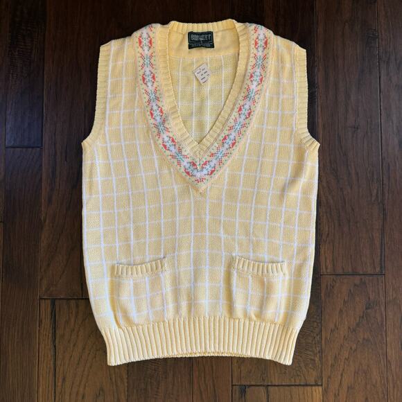 Cricket Sweaters - VTG Cricket Yellow Fair Isle Pocket Sweater Vest NWT Grandpa Grandma Cottagecore